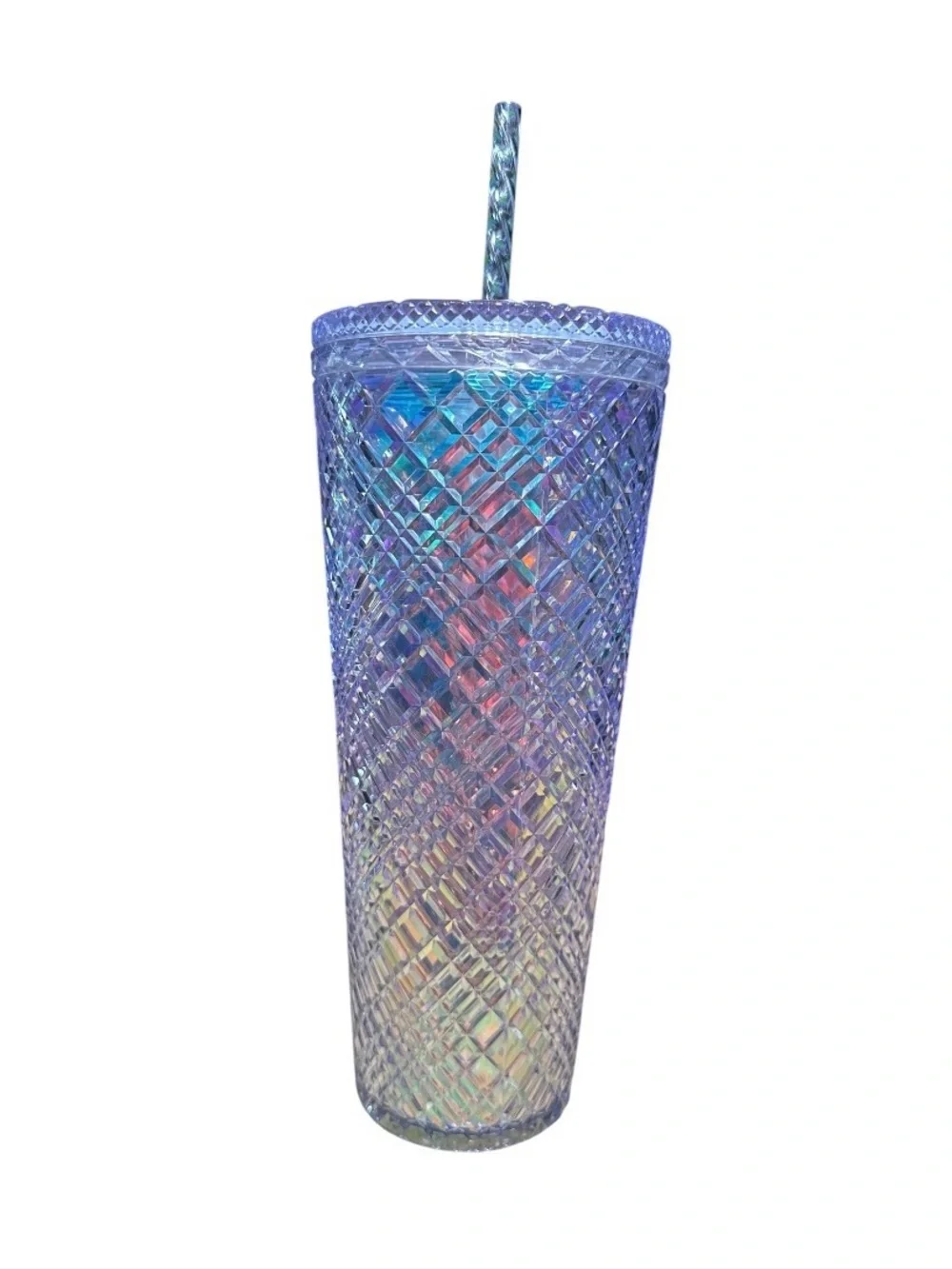 2022 Starbucks Iridescent Blue-Purple Diamond Tumbler with Straw